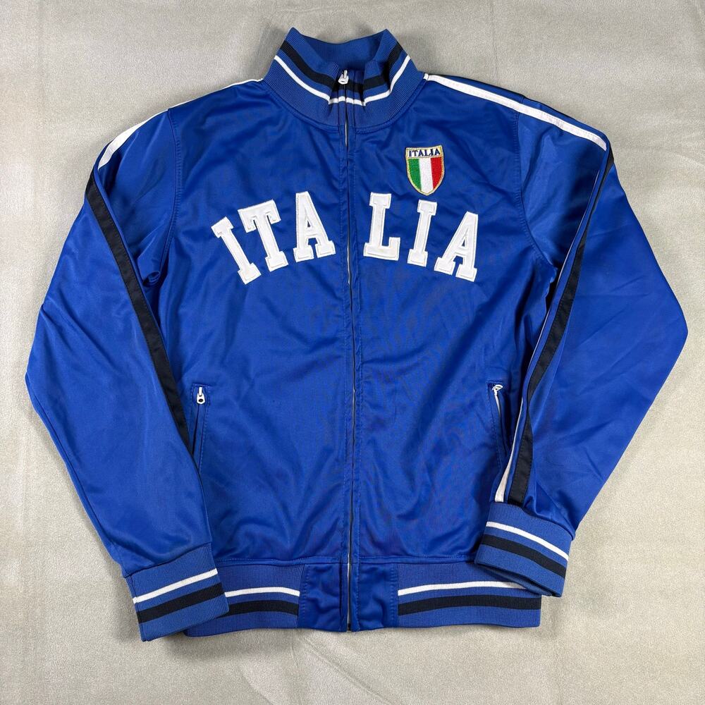 Vintage Italy Track Jacket Mens Large Blue Full Zip Italia Spell Out Soccer Y2K